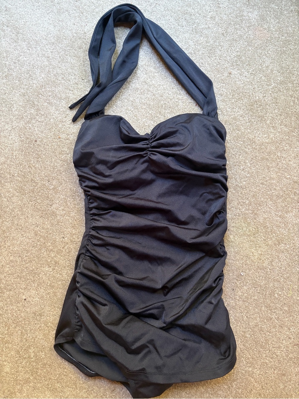 Black Halter Ruched One-Piece Swimsuit